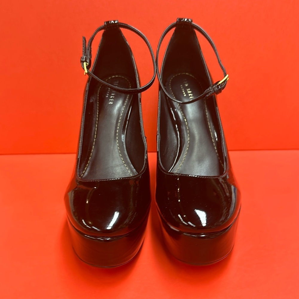 Ted Baker London high shine beautiful patent platform pump with sexy block heel